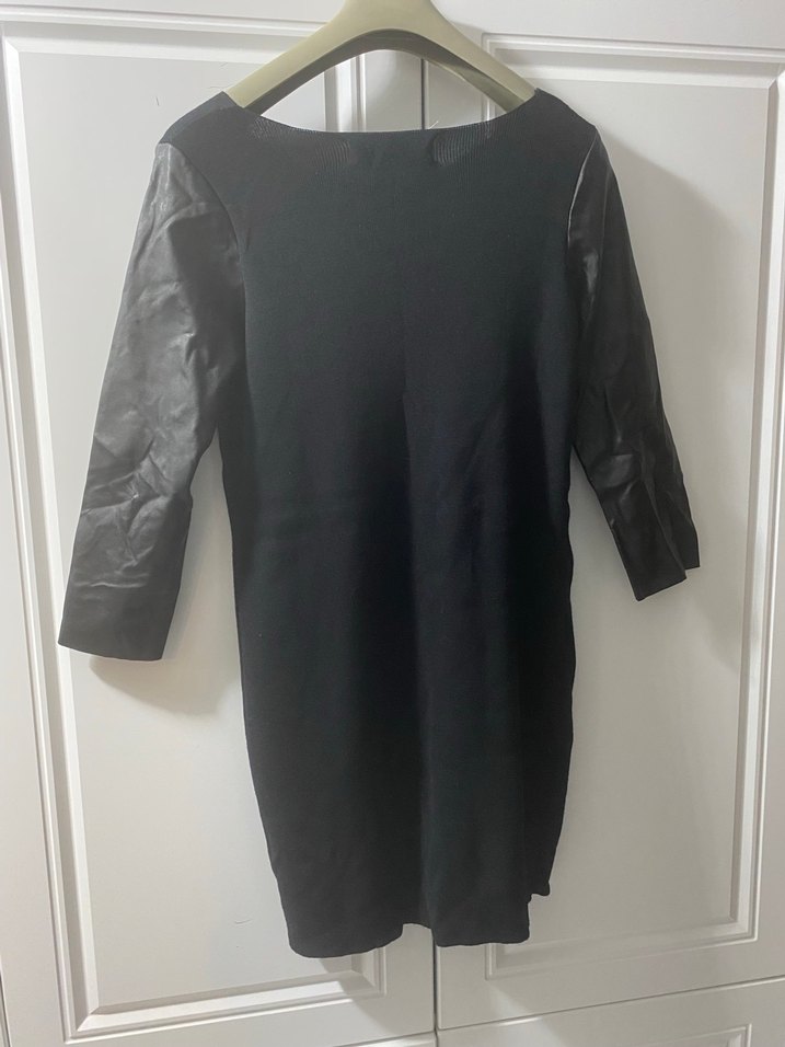 Deri Kollu Siyah Midi Triko Elbise M-L - Görsel 5