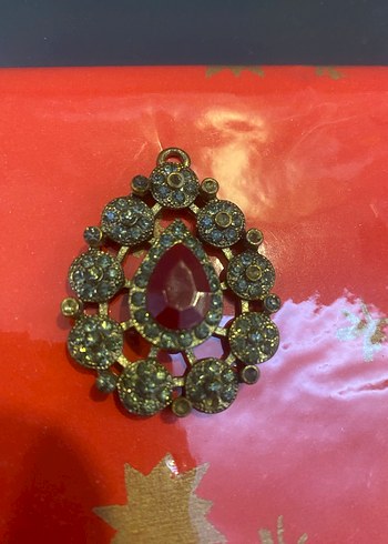 Vintage bordo taşlı kolye ucu - Görsel 5