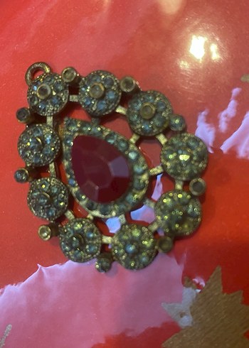 Vintage bordo taşlı kolye ucu - Görsel 8