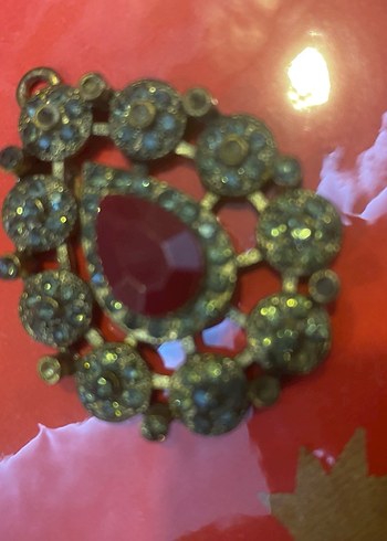 Vintage bordo taşlı kolye ucu - Görsel 7