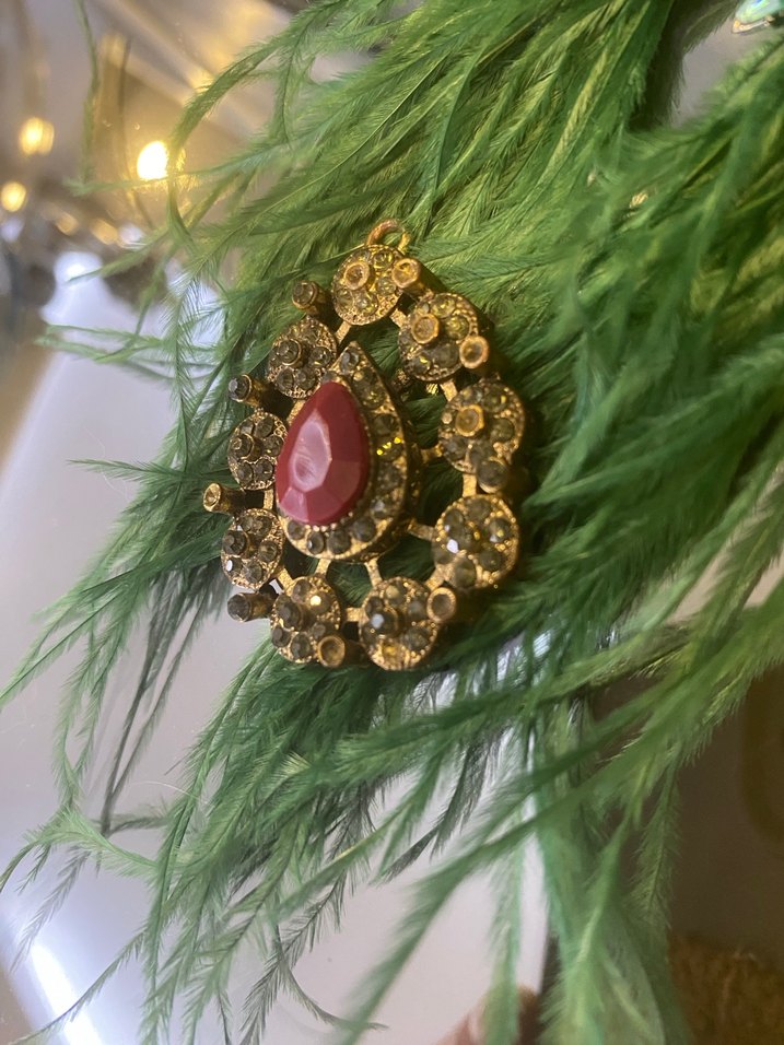 Vintage bordo taşlı kolye ucu - Görsel 3