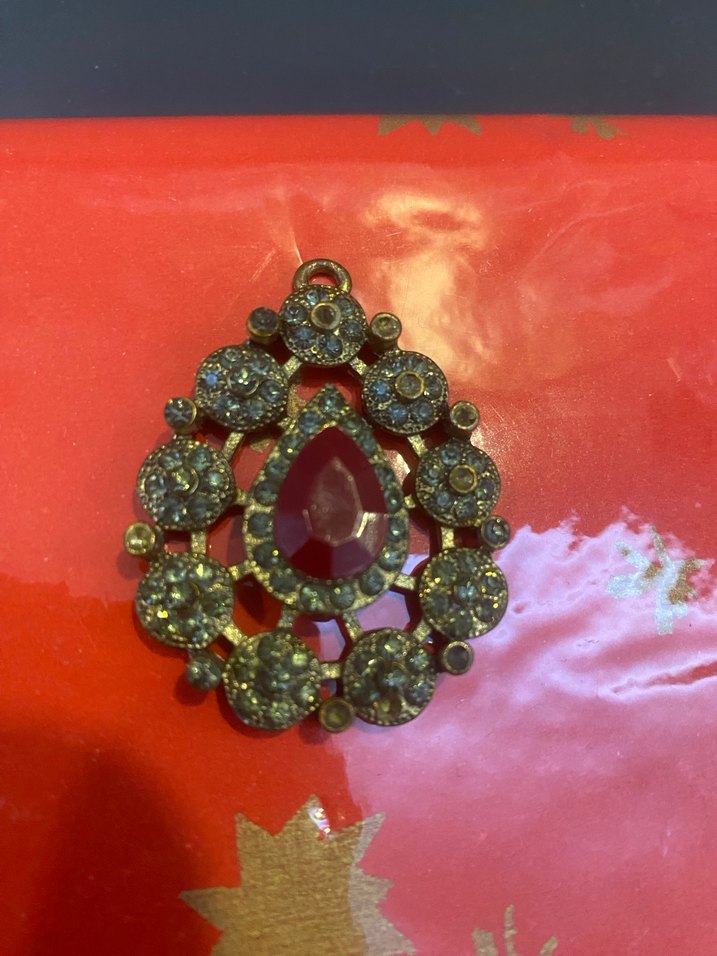 Vintage bordo taşlı kolye ucu - Görsel 5