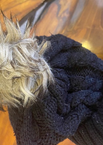 Örgü Siyah Kadın şapka - Görsel 3