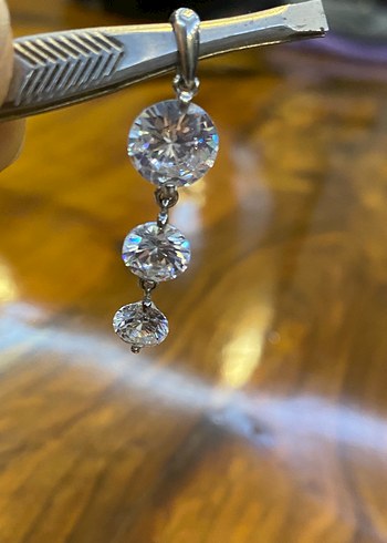 Beyaz Parlak Taşlı 3 lü Kolye Ucu - Görsel 8