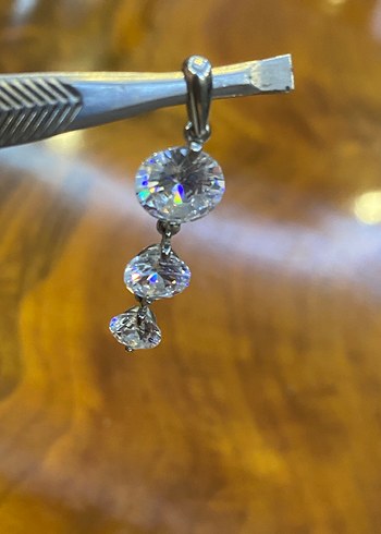 Beyaz Parlak Taşlı 3 lü Kolye Ucu - Görsel 6