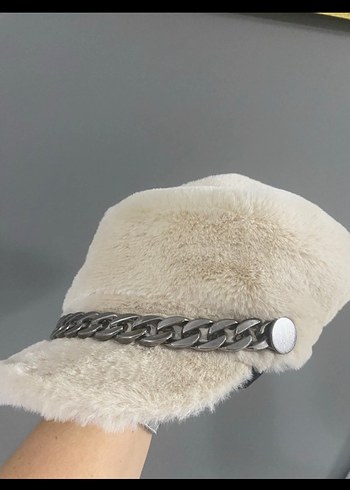 Kürk Detaylı krem Yün Kadın Şapka - Görsel 5