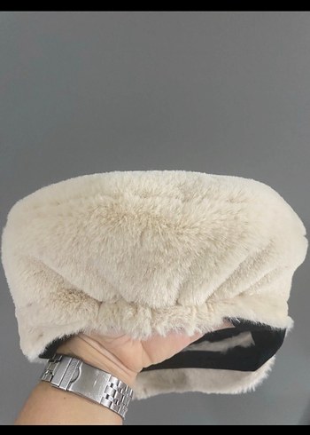 Kürk Detaylı krem Yün Kadın Şapka - Görsel 4