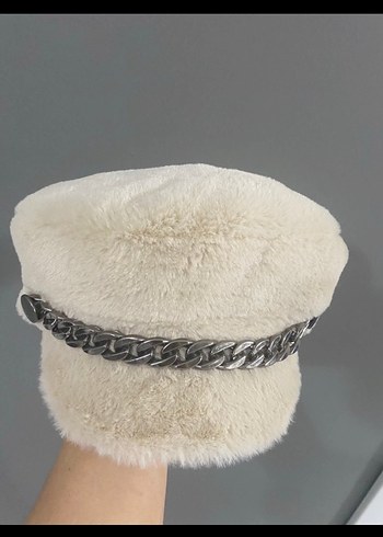 Kürk Detaylı krem Yün Kadın Şapka - Görsel 2