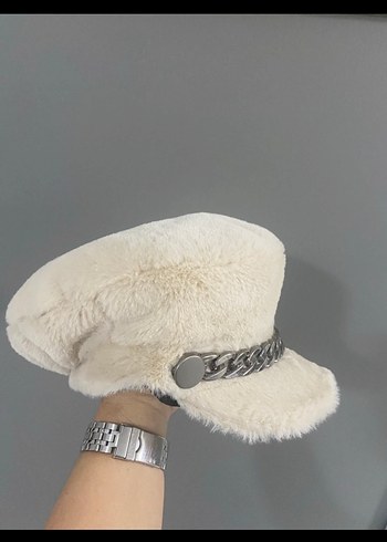 Kürk Detaylı krem Yün Kadın Şapka - Görsel 3