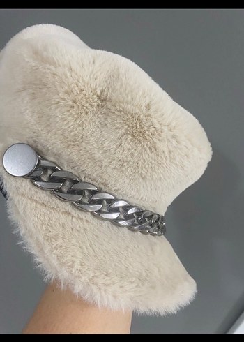 Kürk Detaylı krem Yün Kadın Şapka - Görsel 6