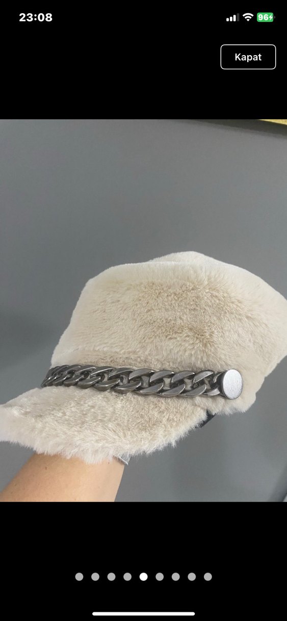 Kürk Detaylı krem  Yün Kadın Şapka - Görsel 5