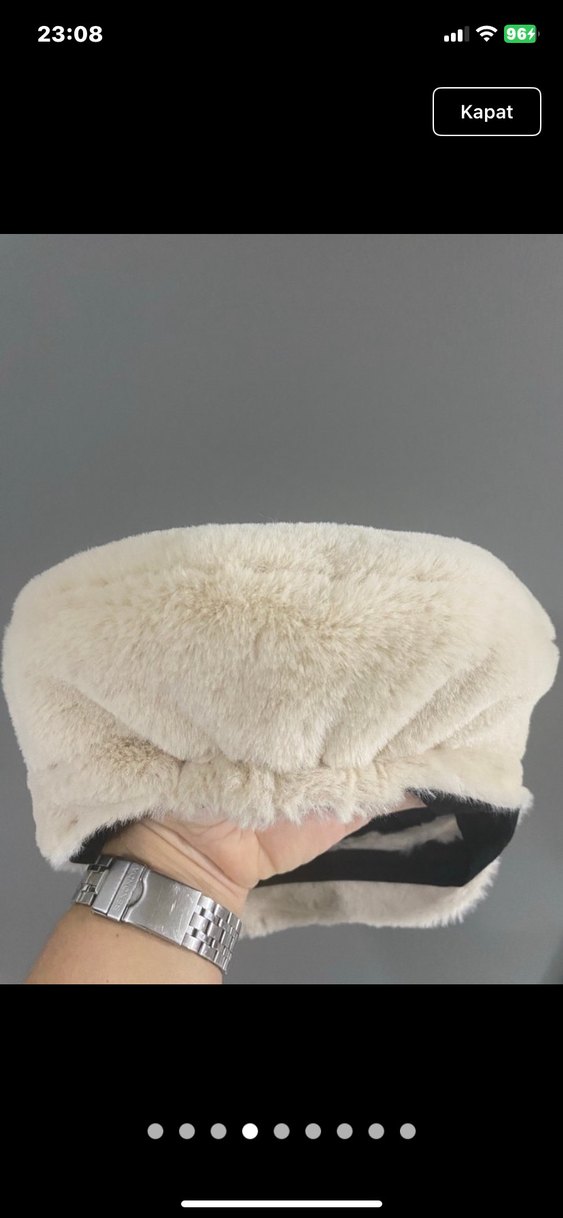 Kürk Detaylı krem  Yün Kadın Şapka - Görsel 4