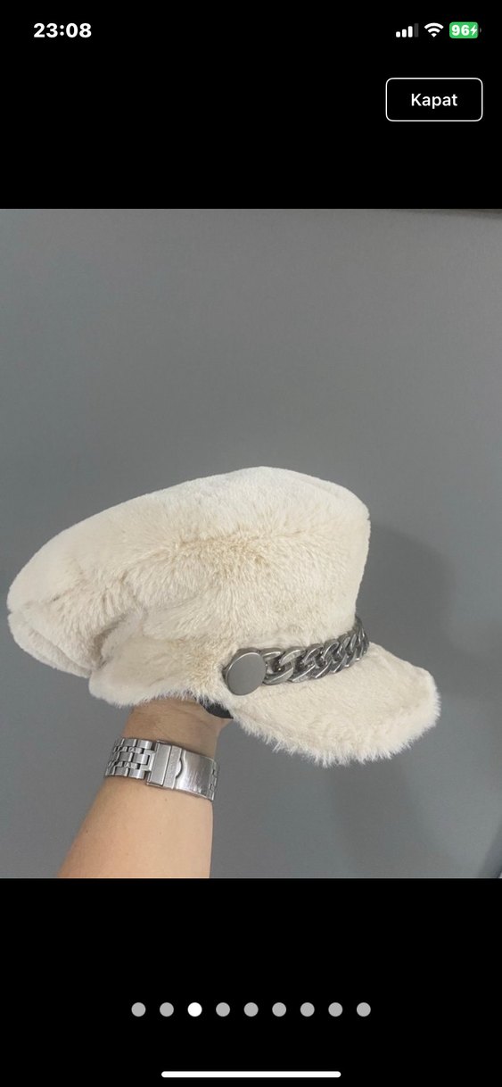 Kürk Detaylı krem  Yün Kadın Şapka - Görsel 3