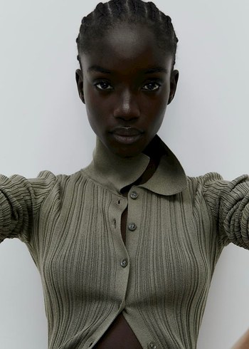 H&M lastik örgülü triko hırka - Görsel 3