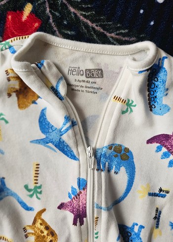 Renkli Desenli Beyaz Bebek Tulum ve Body Seti - Görsel 3