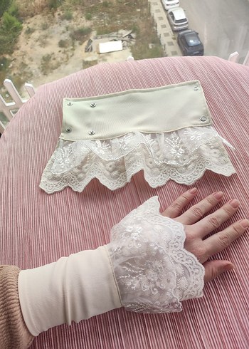 American Vintage Dantel Detaylı Kız Eldiveni krem kolluk