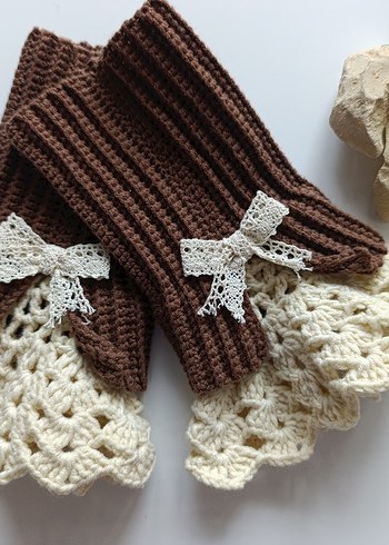 Dantel Detaylı Örgü Kadın Eldiveni - Görsel 3