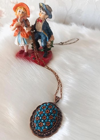 Boncuk İşlemeli Turkuaz Bohem Kolye - Görsel 2