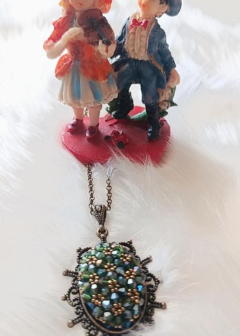 Boncuk İşlemeli Turkuaz Bohem Kolye - Görsel 3