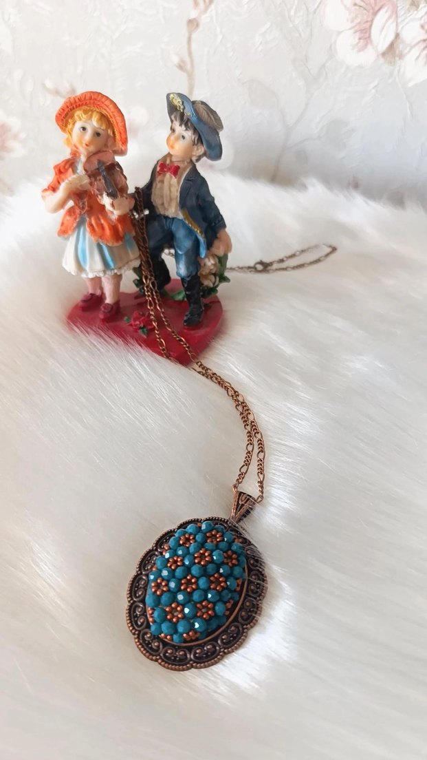 Boncuk İşlemeli Turkuaz Bohem Kolye - Görsel 2