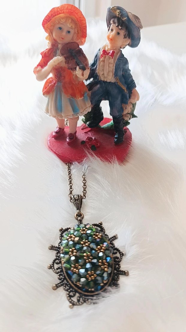 Boncuk İşlemeli Turkuaz Bohem Kolye - Görsel 3