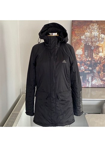 Adidas Siyah Kapusonlu Uzun Kislik Mont
