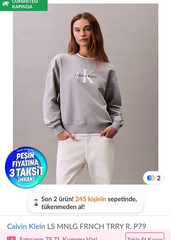 Calvin Klein Gri Bisiklet Yaka Sweatshirt
