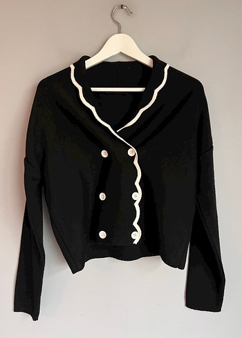 Düğmeli Siyah Midi Kadın Hırka - Görsel 2