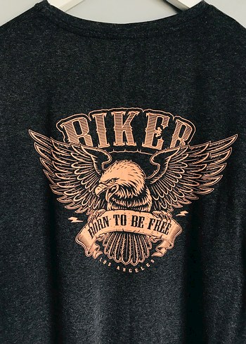 Gri Biker Baskılı Erkek Tişört - Görsel 4