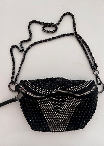 Siyah Yılan Desenli Zincir Detaylı Deri Çanta - Görsel 6