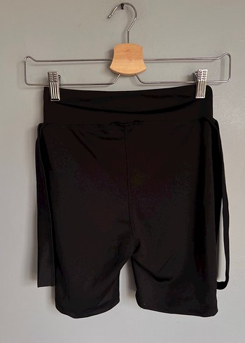 Siyah Mini Spor Tayt Çapraz Bel Detaylı - Görsel 5