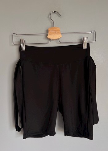 Siyah Mini Spor Tayt Çapraz Bel Detaylı - Görsel 2