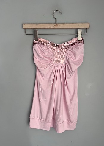 Pudra Pembe Drapeli Straplez Midi Büstiyer - Görsel 3