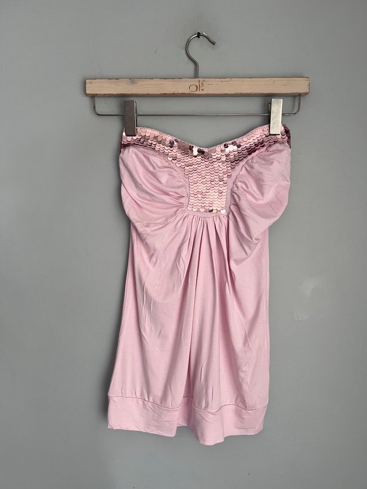 Pudra Pembe Drapeli Straplez Midi Büstiyer - Görsel 3