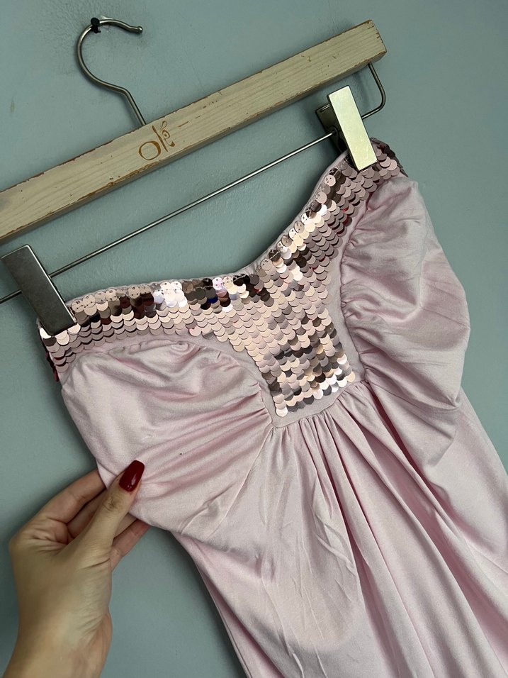 Pudra Pembe Drapeli Straplez Midi Büstiyer - Görsel 2