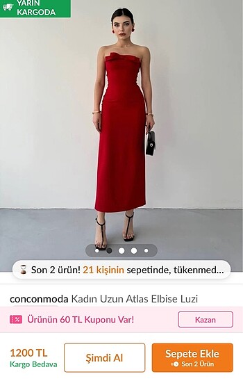 Kırmızı straplez kurdeleli elbise