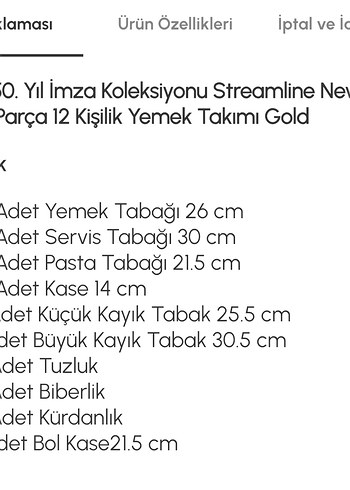  Beden altın Renk Karaca 50. Yıl İmza Koleksiyonu 59 Parça Yemek Takımı