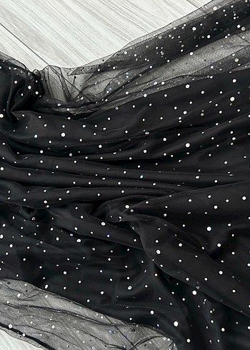 Siyah Puantiyeli Uzun Drapeli Abiye Etek - Görsel 2