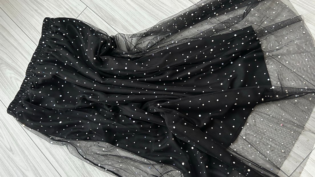 Siyah Puantiyeli Uzun Drapeli Abiye Etek - Görsel 2