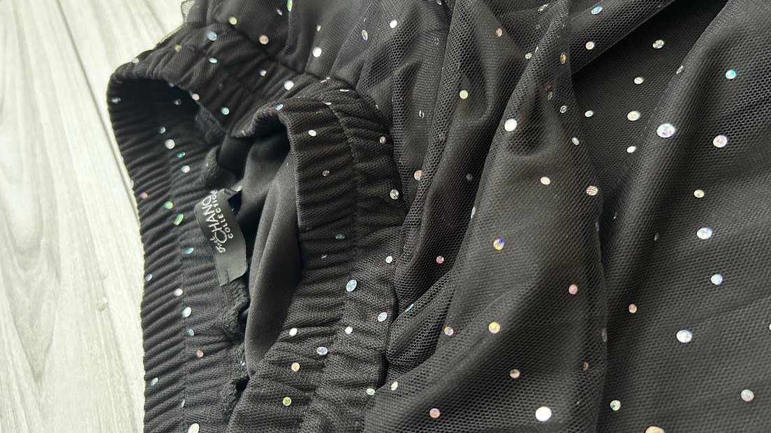 Siyah Puantiyeli Uzun Drapeli Abiye Etek - Görsel 3