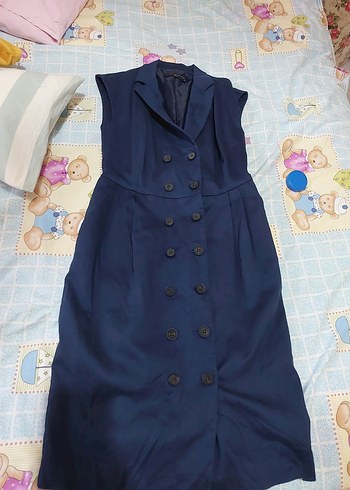 Lacivert Düğmeli Kolsuz Uzun Elbise - Görsel 10