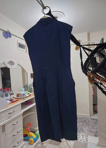 Lacivert Düğmeli Kolsuz Uzun Elbise - Görsel 5