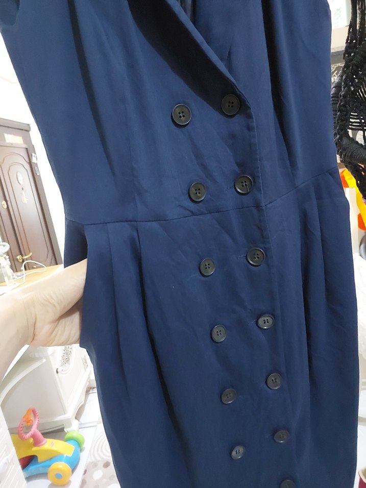 Lacivert Düğmeli Kolsuz Uzun Elbise - Görsel 3