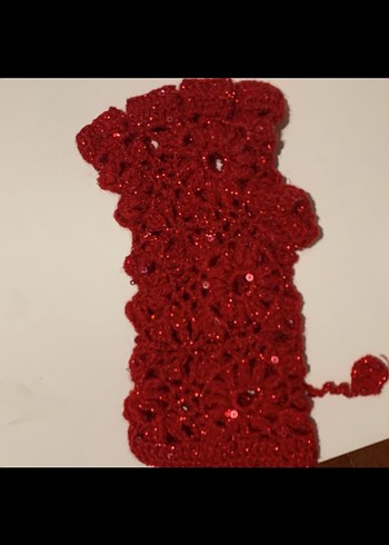 Kırmızı Parıltılı Örgü Bohem Kadın Eldiveni - Görsel 2