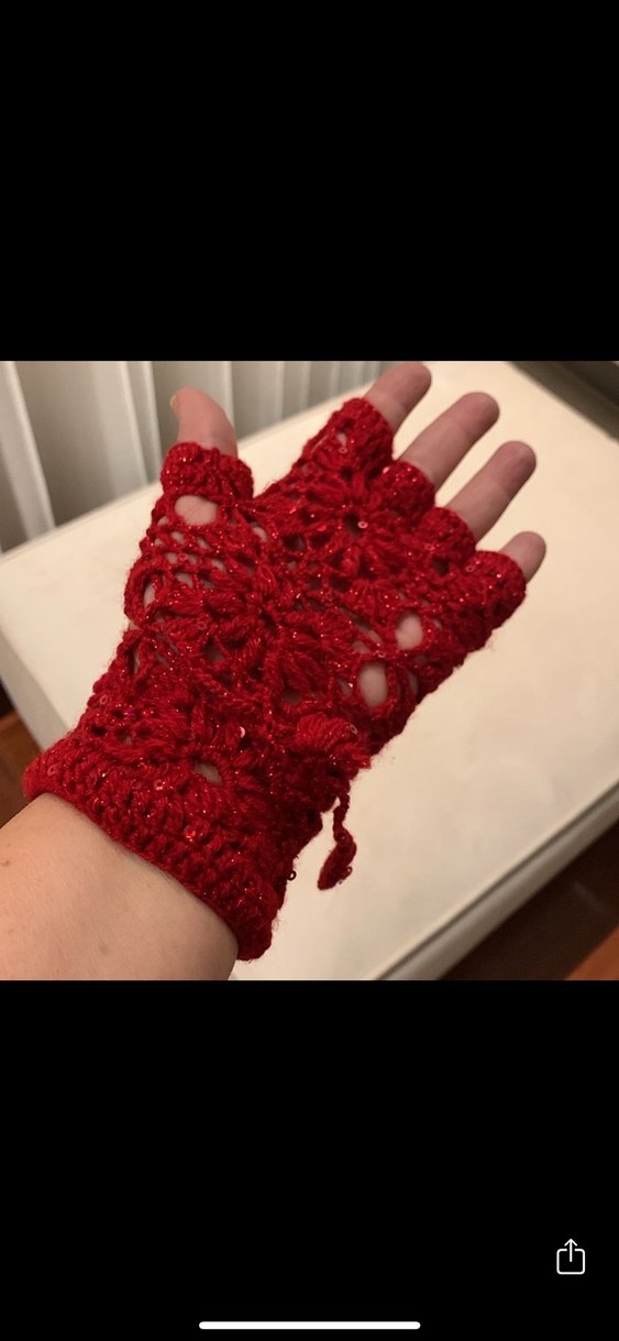 Kırmızı Parıltılı Örgü Bohem Kadın Eldiveni - Görsel 4