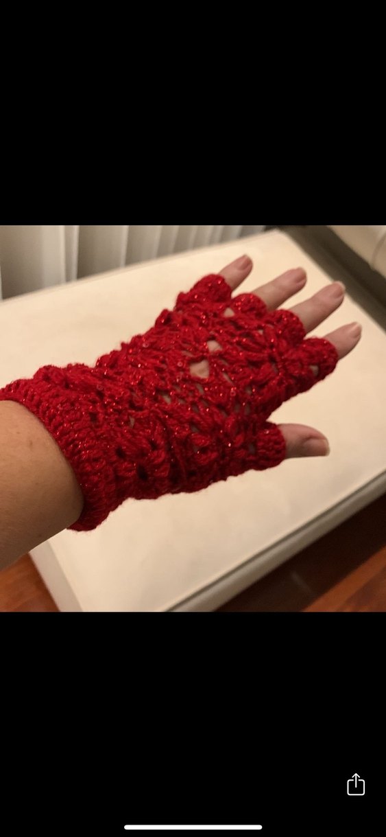 Kırmızı Parıltılı Örgü Bohem Kadın Eldiveni - Görsel 3