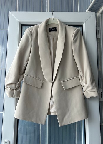 Bej Kadın Keten Blazer Ceket