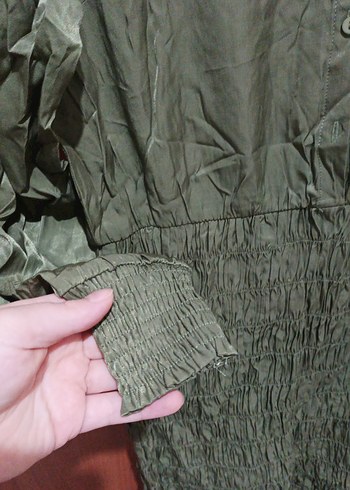 m Beden Vero moda parlak haki yeşili gömlek elbise