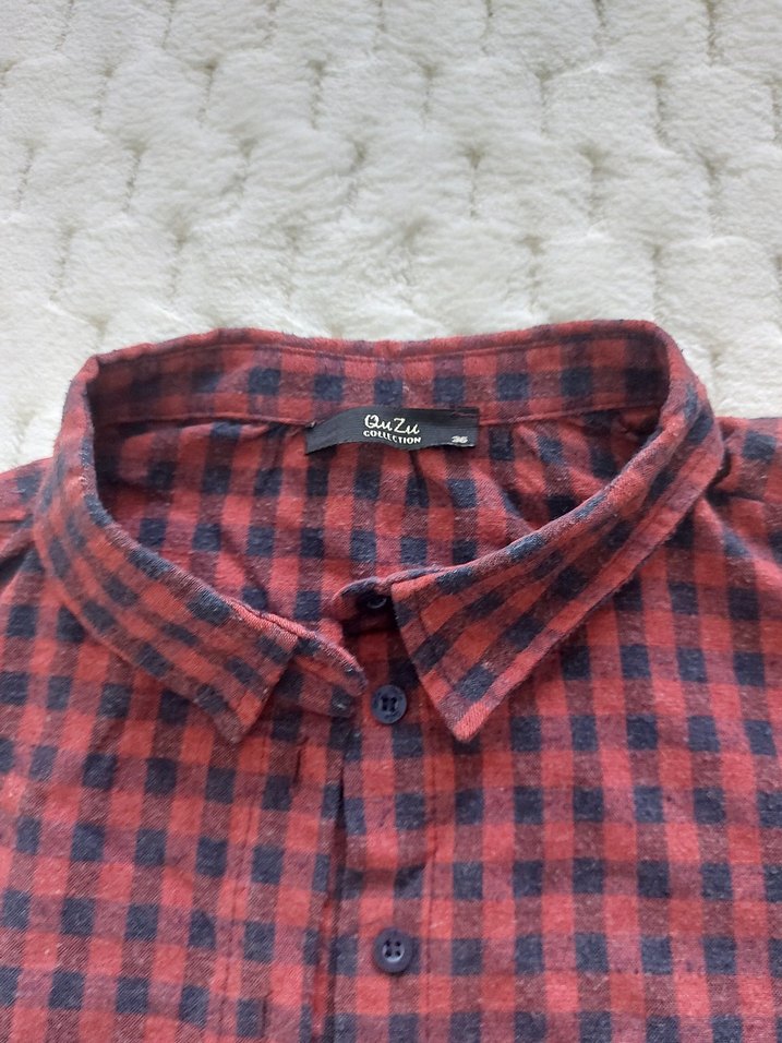 Bordo Ekoseli Uzun Kollu Kadın Gömlek - Görsel 2