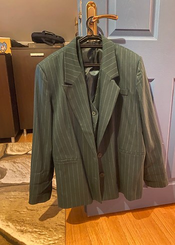 Diğer Gri Çizgili Kadın Blazer Ceket